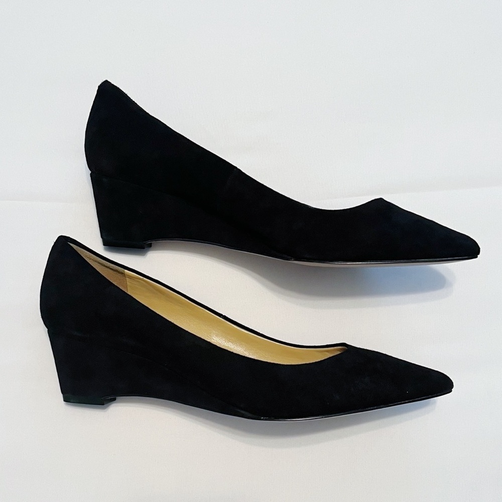 Elegant Black Suede Wedge Heels, Size 7.5